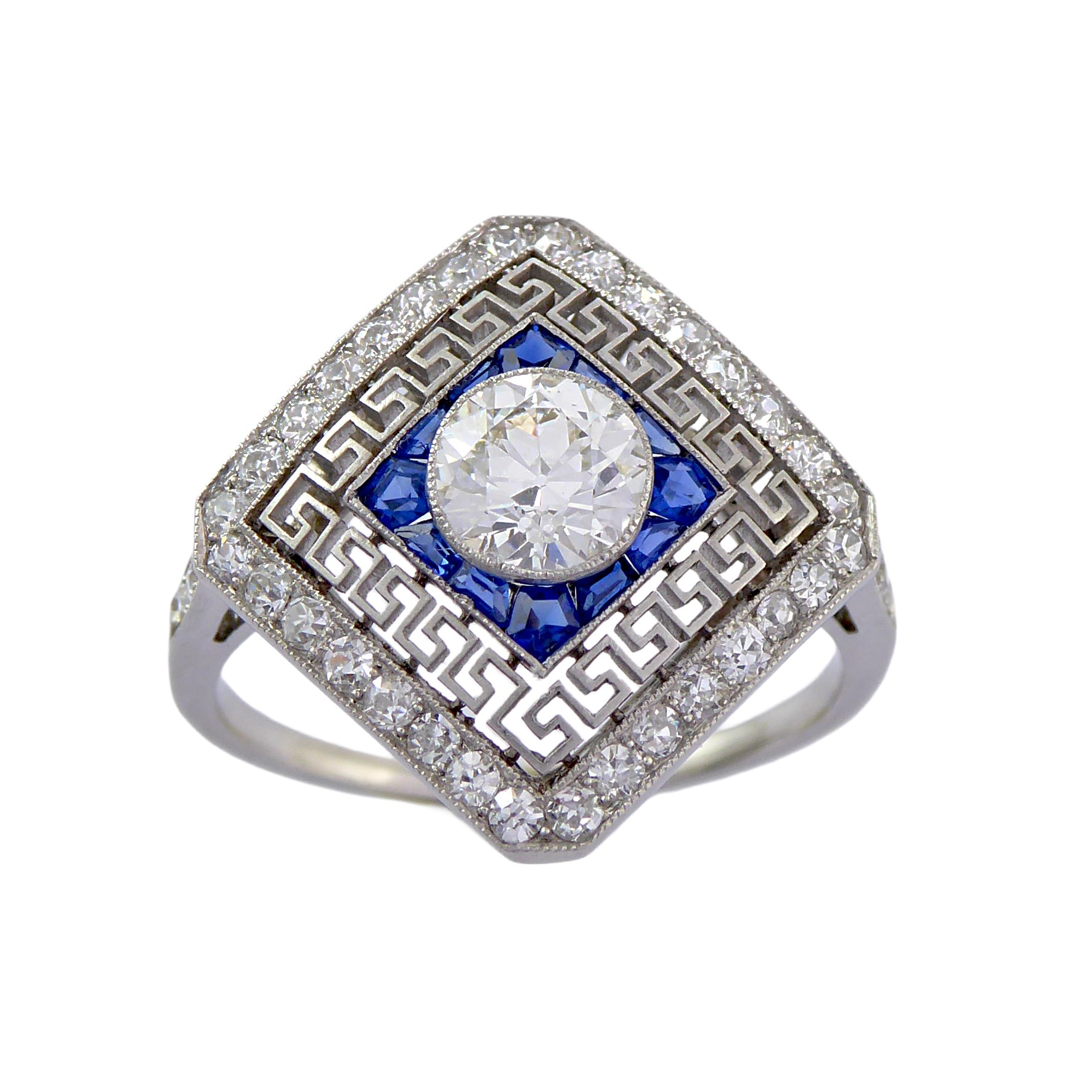 Early 20th century diamond and sapphire square cluster ring